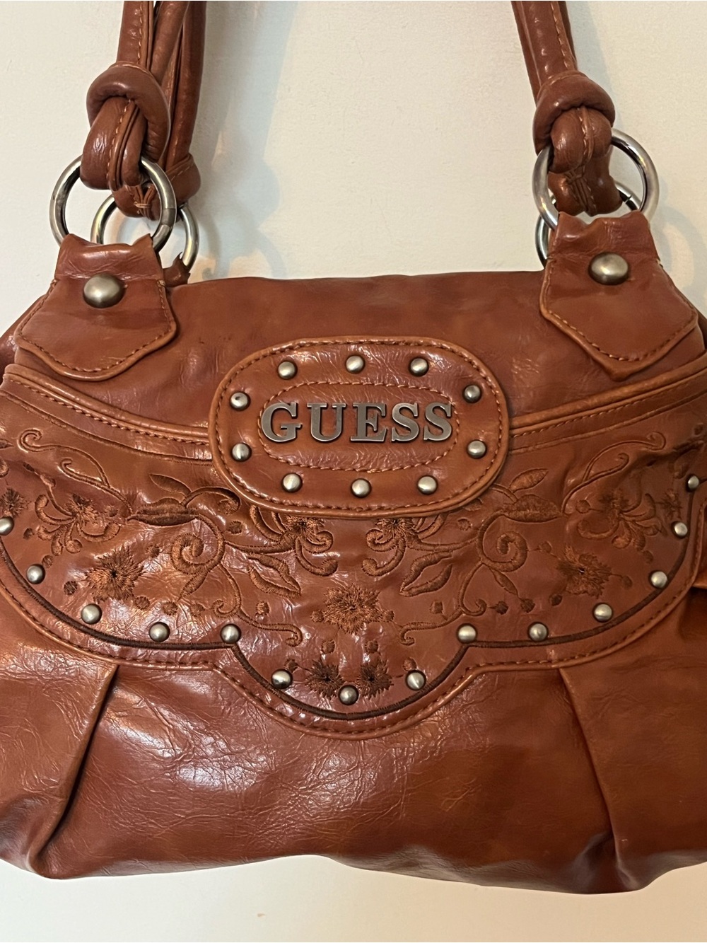 Vintage Y2K GUESS Brown Embroidered Studded Shoulder Satchel Bag - Picture 4 of 16
